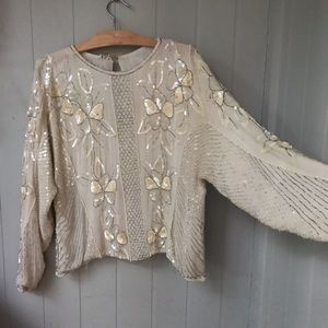 White beaded vintage long sleeve festival shirt